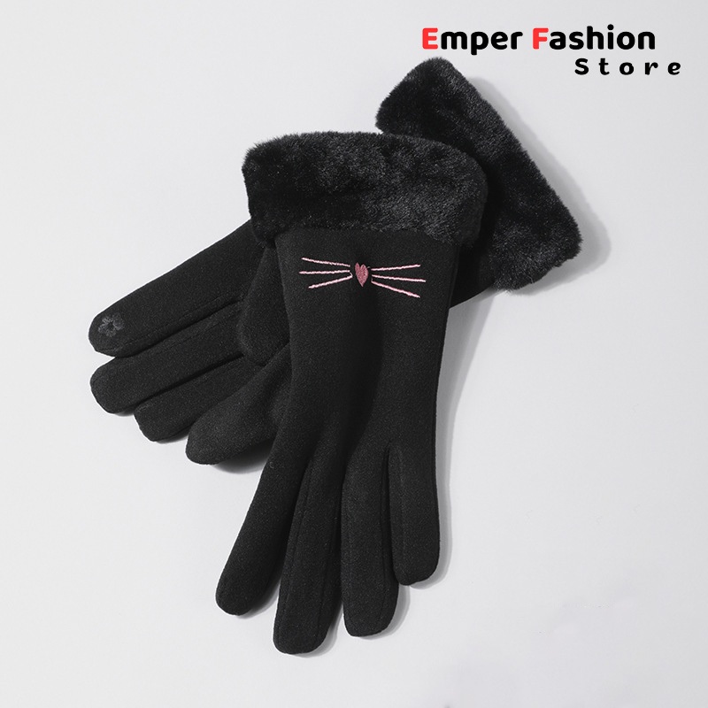 Găng tay nữ da lộn lót lông giữ ấm, chống gió Emper Fashion G902 cảm ứng điện thoại, đi xe máy frees