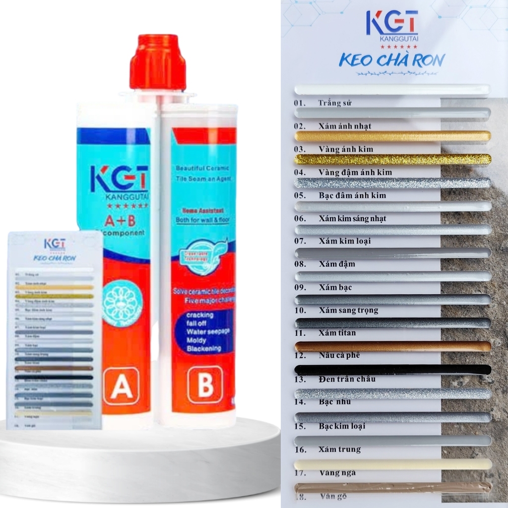 Keo chà ron gạch epoxy 2 thành phần, keo chít mạch gạch KGT 400ml