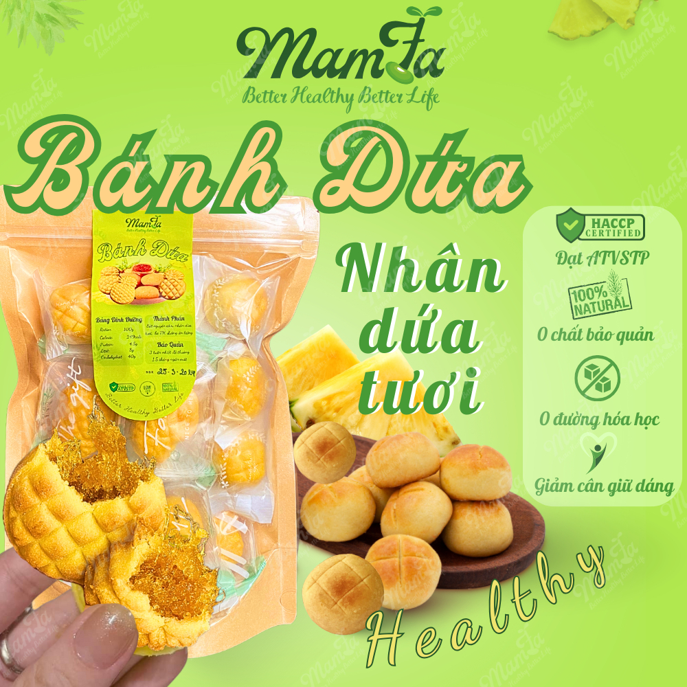 1KG Bánh dứa nguyên cám Mamfa cao cấp nhà làm nhân dứa tươi ít ngọt, bánh healthy ăn vặt quà tặng