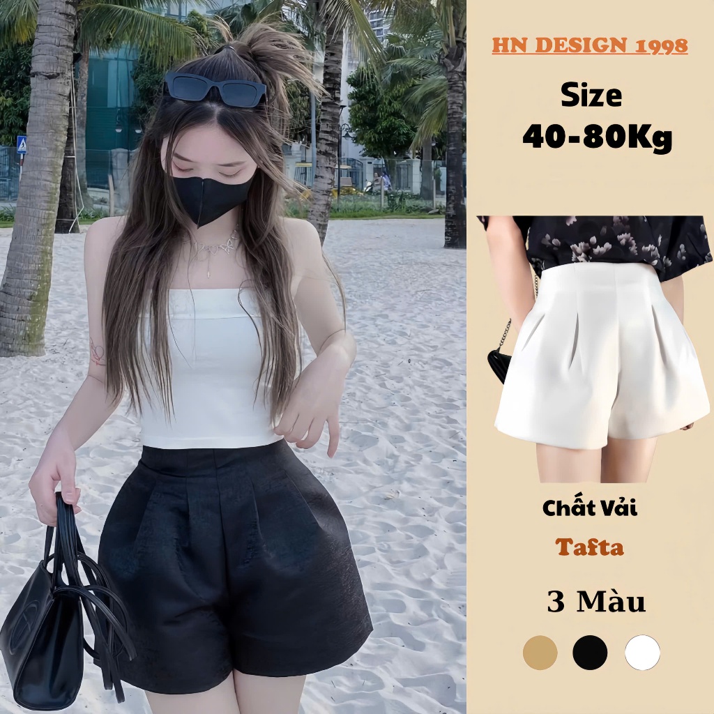 Quần Short Nữ Đùi Dáng Xoè Phồng khoá sau 2 Lớp Cạp Cao Tôn Dáng Women HN DESIGN mã 885HN