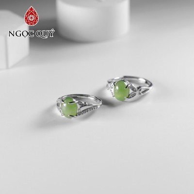 Nhẫn S925 đính đá ngọc bích nephrite freesize hạt 7x9mm - Ngọc Quý