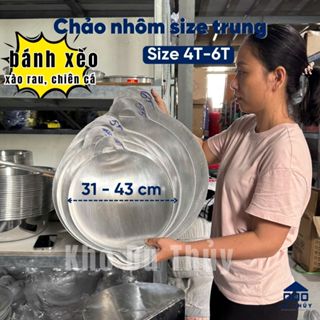 Chảo nhôm máy bay đổ bánh xèo, làm cơm cháy size trung 40-60 quai liền đáy cạn, mỏng