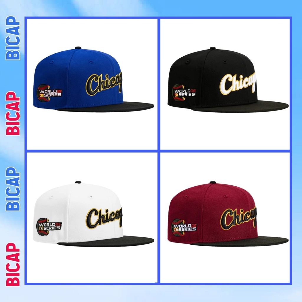 Mũ snapback lưỡi trai khóa nút L, a thêu CHICAGO cho nam nữ, nón kết vải kaki đội ngược phong cách cá tính CAP548