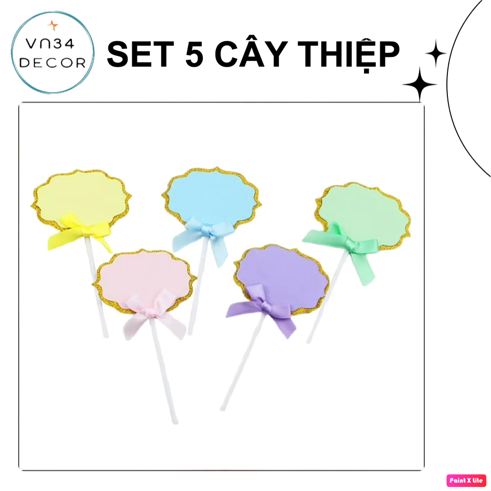 SET THIỆP CẮM Happy Birthday, hình cắm happy birthday nơ vàng, topper cake