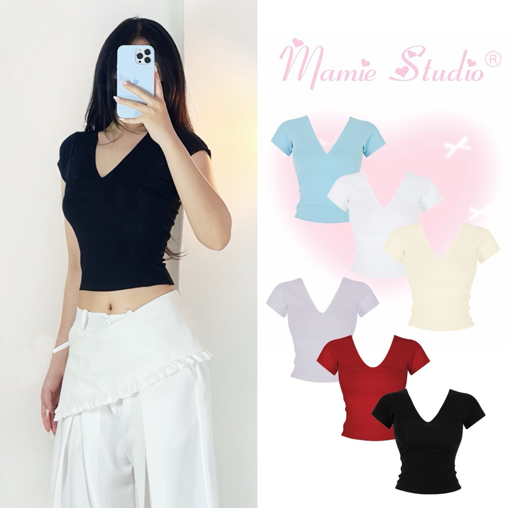 Áo cánh dơi body cổ V khoét sâu Mamie , áo thun ôm cho nữ chất thun co giãn tôn dáng