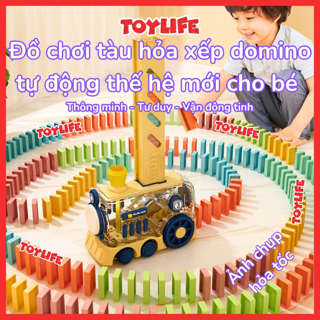 Đồ chơi tàu hỏa xếp domino tự động thế hệ mới cho bé xếp domino xe điện có đèn nhạc xe lửa domino TO