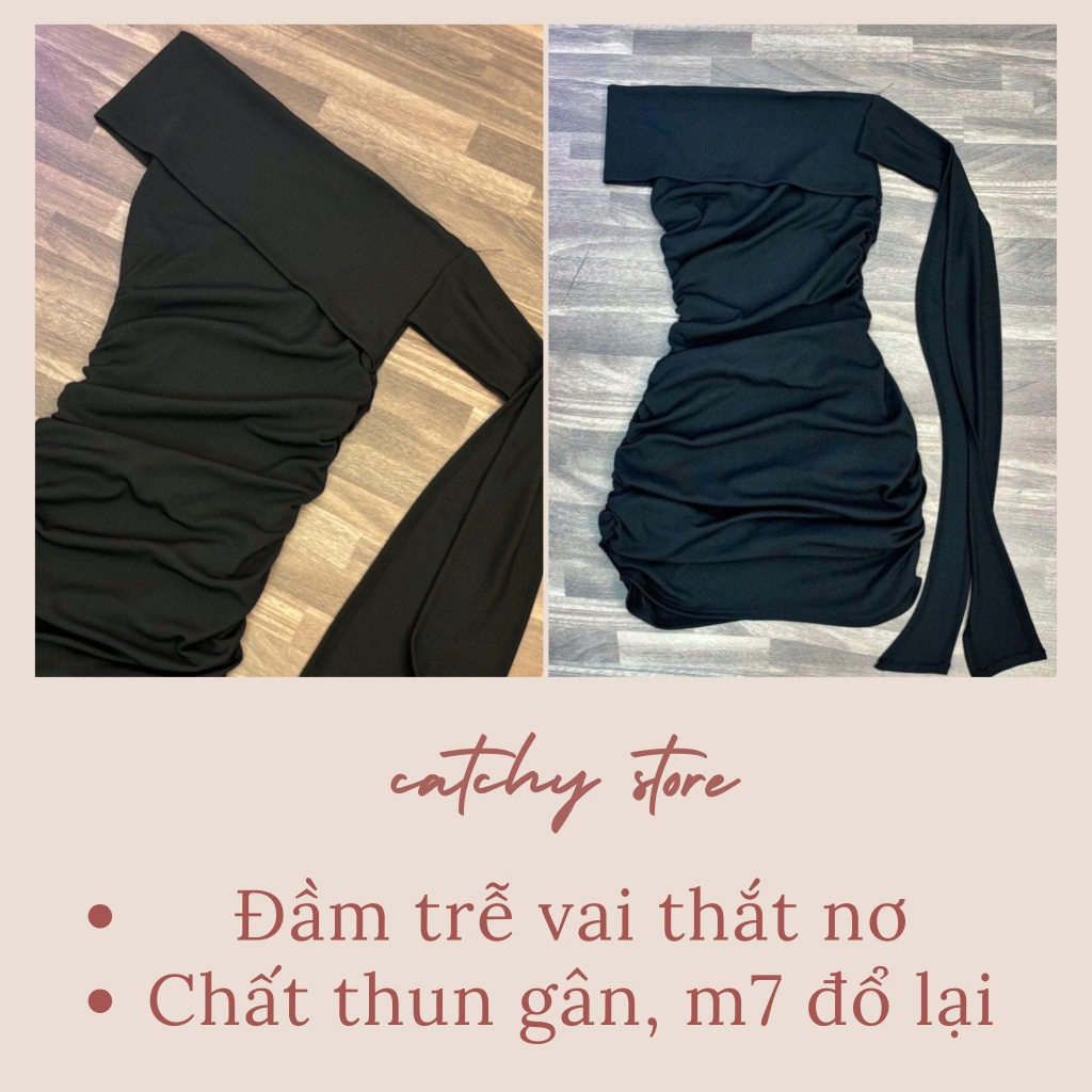 Đầm body nữ dáng ngắn thiết kế trễ vai thắt nơ bên hông tay đi tiệc sáng chảnh gợi cảm CATCHYSTORE | BigBuy360 - bigbuy360.vn