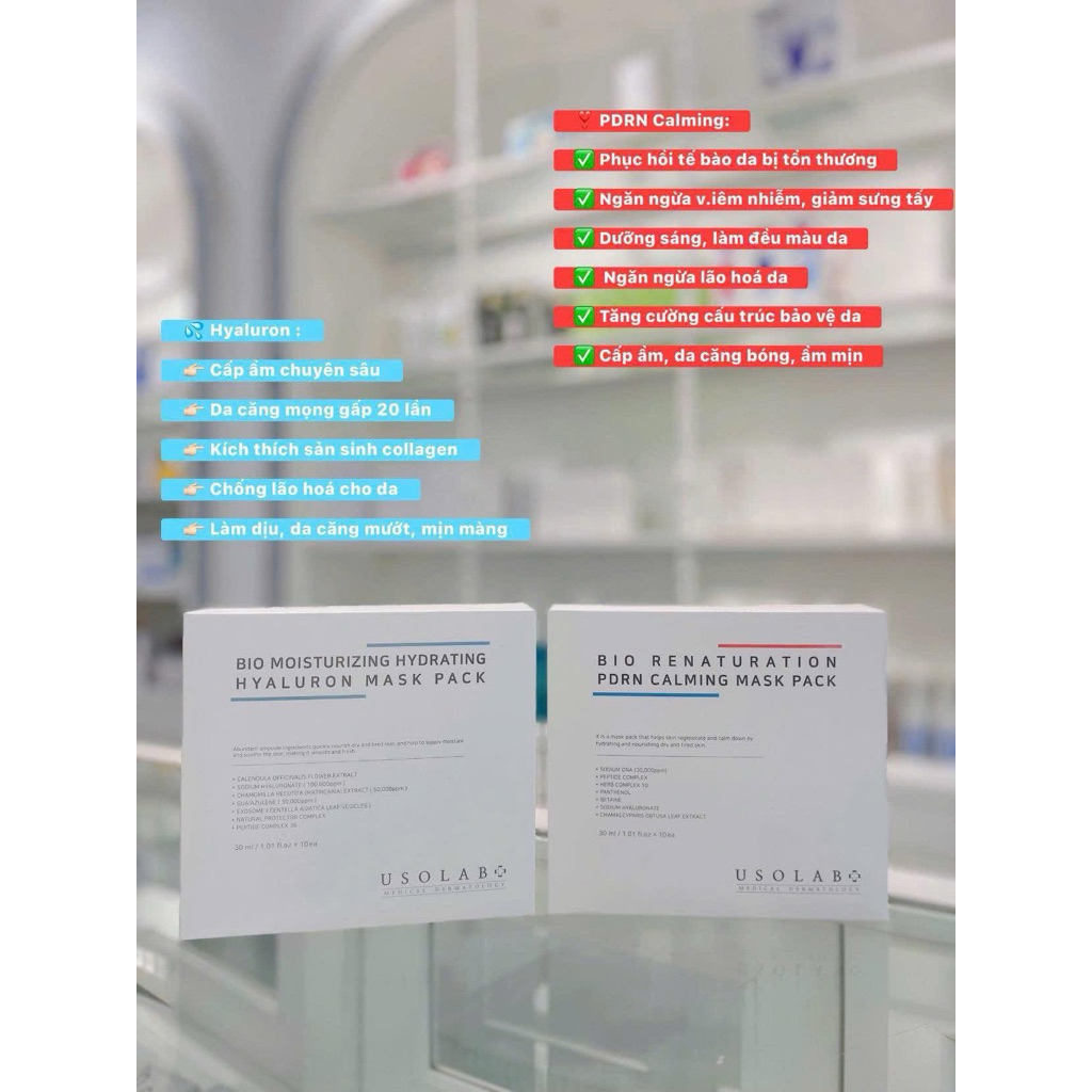 [Lẻ 1 miếng] Mặt nạ tái tạo da Usolab Bio Renaturation PDRN Calming Mask / HA Moisturizing Hydrating