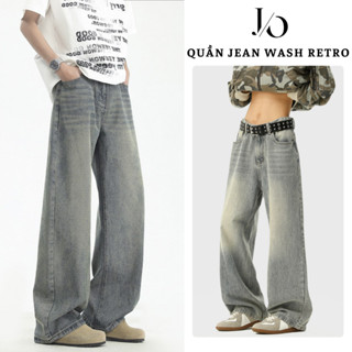 Quần Jean Xanh Xám Nam Ống Rộng 27CM WASH RETRO Quần Suông Xám Wash Unisex Lưng Cao Dáng Dài BIGSIZE