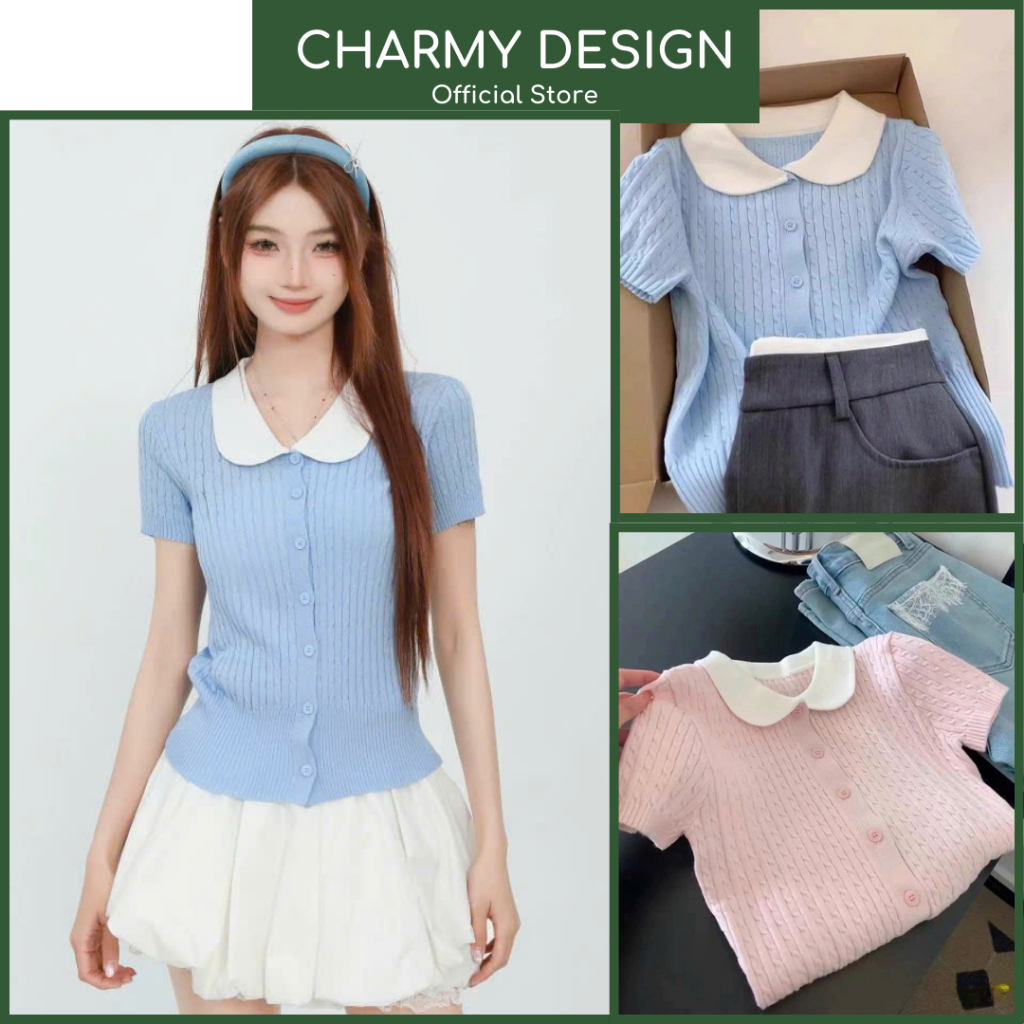 Áo Len Nữ Emma Cổ Sen Phối Màu Họa Tiết Len Vặn Thừng Trẻ Trung, Áo Len Nữ Ngắn Tay Vải Dệt Kim Thời