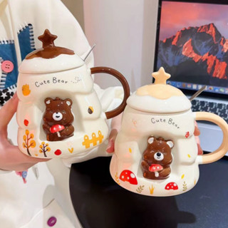  Quà tặng cốc sứ Ly sứ có nắp hình “ Gấu Noel ” 470ml thích hợp làm quà tặng đi kèm có muỗng chất lượng cao cấp 