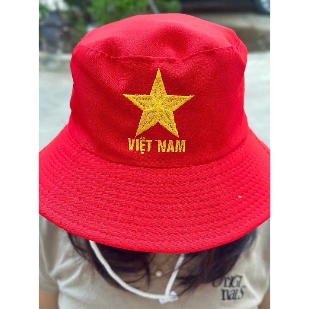 Mũ Bucket Việt Nam Đỏ Sao Vàng – Nón Bucket Nam Nữ Unisex, Che Nắng, Cổ Vũ Bóng Đá, Lễ Hội, Du Lịch