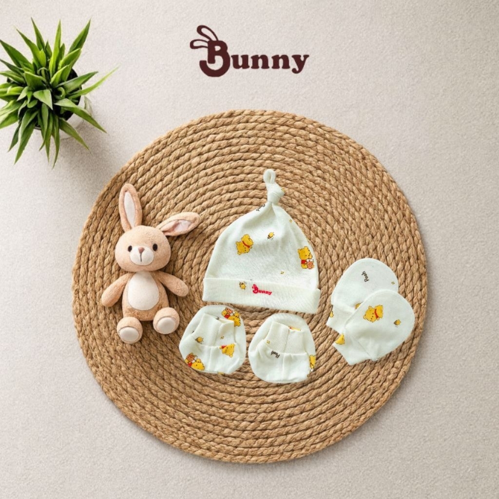Set mũ, bao tay, bao chân sơ sinh chất cotton Bunnybaby cho bé 3-5kg