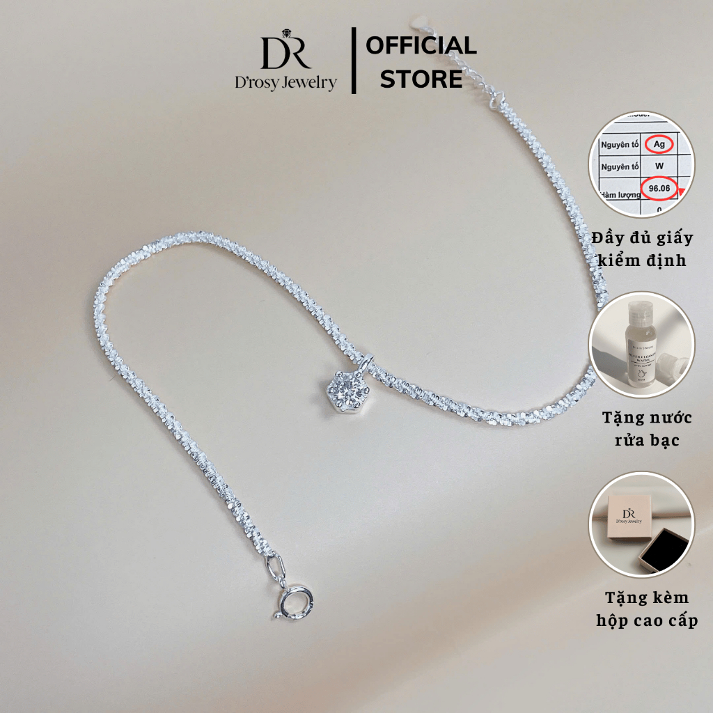 [ TẶNG NƯỚC RỬA BẠC ] Lắc chân bạc nữ 925 D’ROSY dây xù đính đá 1 viên lấp lánh D’ROSY JEWELRY LC06
