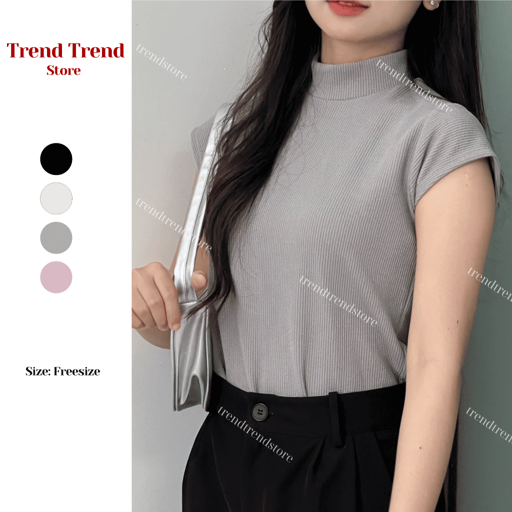 Áo thun gân tăm Cổ Lọ Tay Hến co giãn tôn dáng_Trend Trend Store
