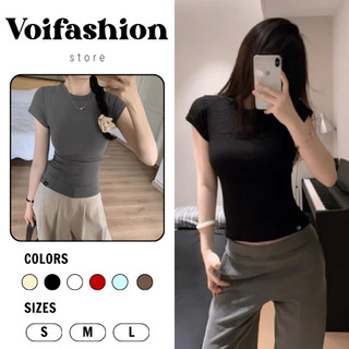   VOUCHER 30K  Áo thun cotton ôm body tôn eo hack dáng Strendy áo thun cổ tròn basic thắt eo co giãn thoải mái 