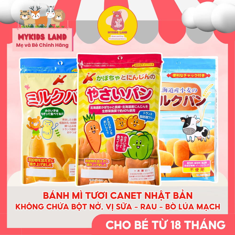 [DATE MỚI] Bánh Mì Tươi Canet Nhật Bản Cho Bé Ăn Dặm Vị Sữa và Vị Rau Củ 45g - Bánh Mì Khô Hữu Cơ BABYDREAM Đức