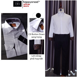  Áo Sơ Mi Dài Tay Cao Cấp HAPPYORSAD Cổ Button Down Lót Họa Tiết Thấm Hút Mềm Mịn Chống Nhăn   Button Down Shirt HOS   