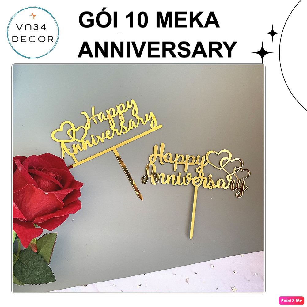 GóI 10 thẻ cắm MEKA ANNIVERSARY trang trí bánh kem, hình cắm meka trang trí
