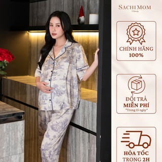 SACHIMOM - Set Bộ ngủ mặc nhà Bầu và Sau Sinh cho bé Tuti Lụa Hoạ tiết LUNA PYJAMA