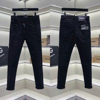  Quần jean bò nam PB slimfit đen trơn dập nhăn 3D phối khoá lệch 4 cúc tag logo D2 túi sau boy phố QJ733P 