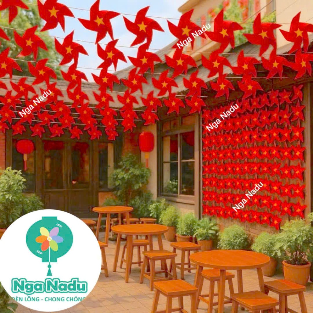 Dây Chong chóng Đỏ Tôi yêu Việt Nam- Chong chóng nhựa CỜ ĐỎ SAO VÀNG treo trang trí Tết,trường học,khu du lịch,nhà Chùa