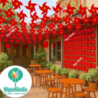 Dây Chong chóng Đỏ Tôi yêu Việt Nam- Chong chóng nhựa CỜ ĐỎ SAO VÀNG treo trang trí Tết,trường học,khu du lịch,nhà Chùa