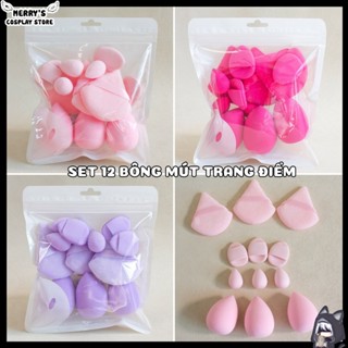  Set 12 Bông Mút Đủ Chức Năng Tán Kem Nền Bông Phủ Phấn Mút Che Khuyến Điểm Mini 