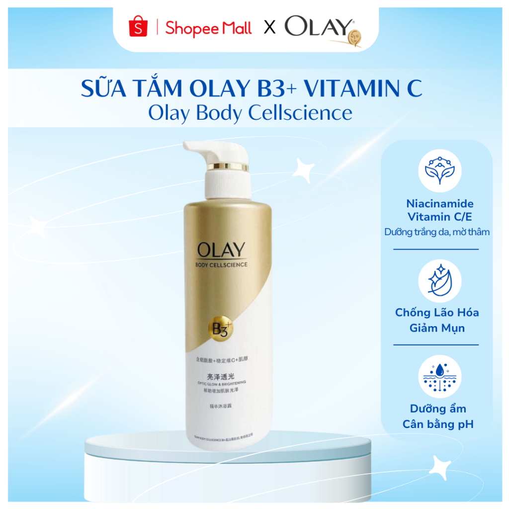 Sữa Tắm OLAY B3+ Siêu Dưỡng Trắng Da, Cấp Ẩm Và Đàn Hồi Cho Da - Chai 500ml