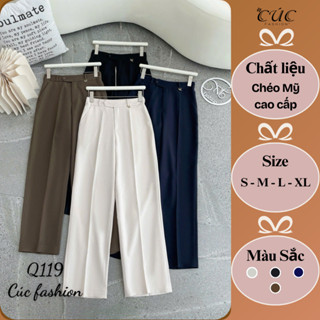 Quần ống suông Cúc Fashion vải tây from âu xuông lưng cao cấp thời trang nữ culottes rộng 95cm Q119