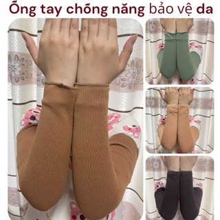Ống tay gân không xỏ ngón lót nỉ chống nắng ủ kem có giãn 4 chiều chống UV tốt