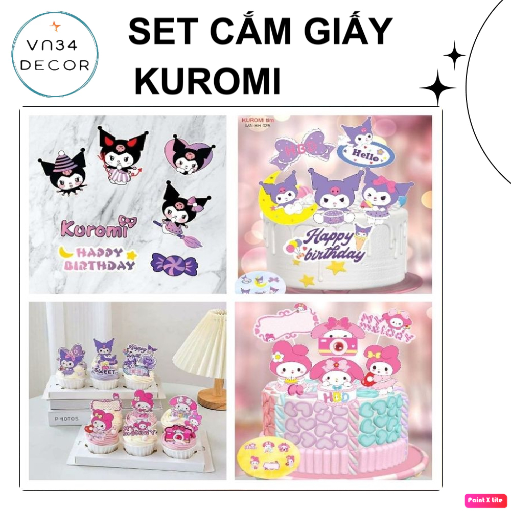 SET CẮM kuromi trang trí bánh kem, set cắm Giấy mèo Kuromi