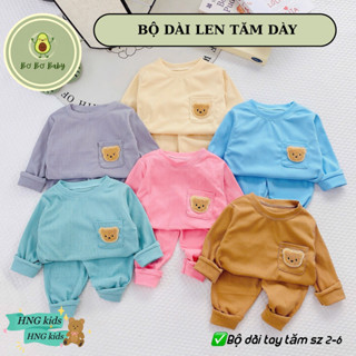 (Len tăm dày) Bộ đồ dài tay Capybara, Labubu cute, vải len tăm dày dặn giữ ấm cho bé