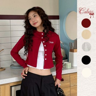  NAVIE -  Kèm áo 2 dây trắng  Áo cardigan BONIE thêu chữ thời trang 