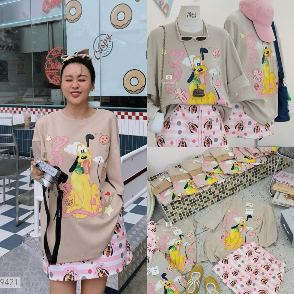 [NEW SẴN] SET CARTOON VLKN DISNEY ÁO PHÔNG CHÚ CHÓ PLUTO PHỐI QUẦN VÁY🆕