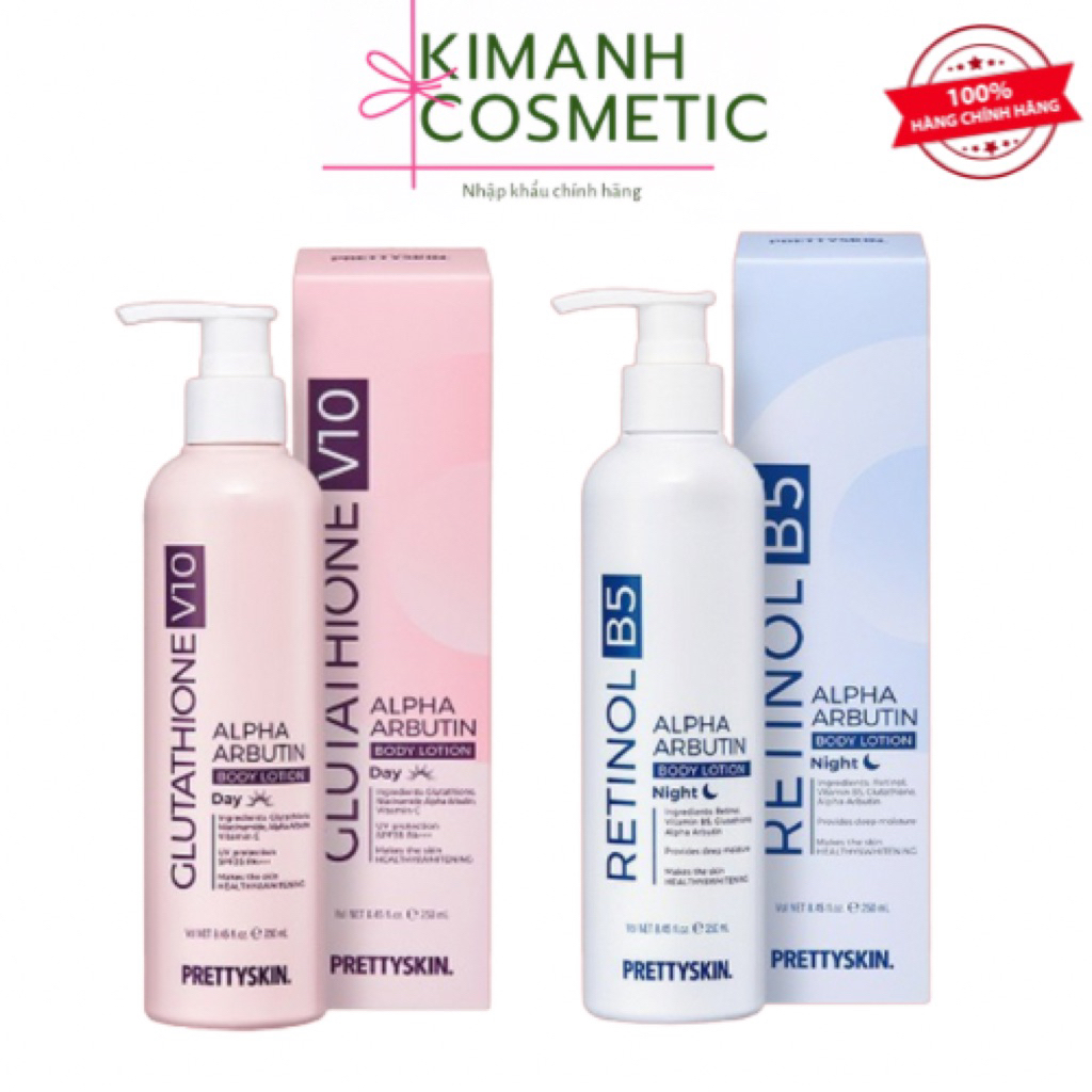 [KIMANH Cosmetics] Kem dưỡng trắng da body Prettyskin Glutathione V10 & Retinol B5 250ml