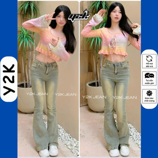  Quần Ống Loe NẤM LÙN jean Cho nữ lưng cao quần bò rin co giãn jeans cạp cao màu phủ dơ vintage Y2K 