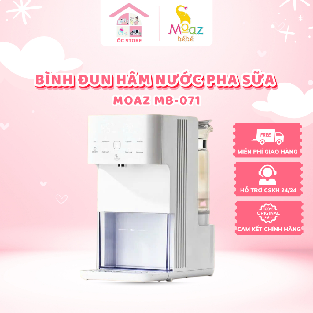Bình thủy điện, bình đun nước hâm nước pha sữa giữ nhiệt Moazbebe mb071 MB071 bảo hành chính hãng