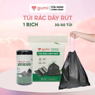  Túi rác Gumi túi đựng rác có dây rút tự phân huỷ bịch size 50x55cm 65x78cm túi đen đựng rác có quai 
