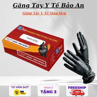 Găng tay y tế đen, Bao tay cao su không bột màu trắng, đen, khó rách, siêu dai, sử dụng tiện lợi