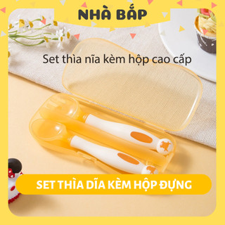  Thìa dĩa tập xúc PPSU cho bé ăn dặm có thể uốn cong muỗng nĩa kèm hộp đựng - Nhà Bắp Store 