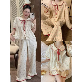 (Có Ảnh Thật) Set Mặc Nhà, Bộ Đồ Ngủ Pijama Nữ Mặc Nhà Hoạ Tiết Cherry Siêu Xinh Vải Đũi Tơ Mềm Mát