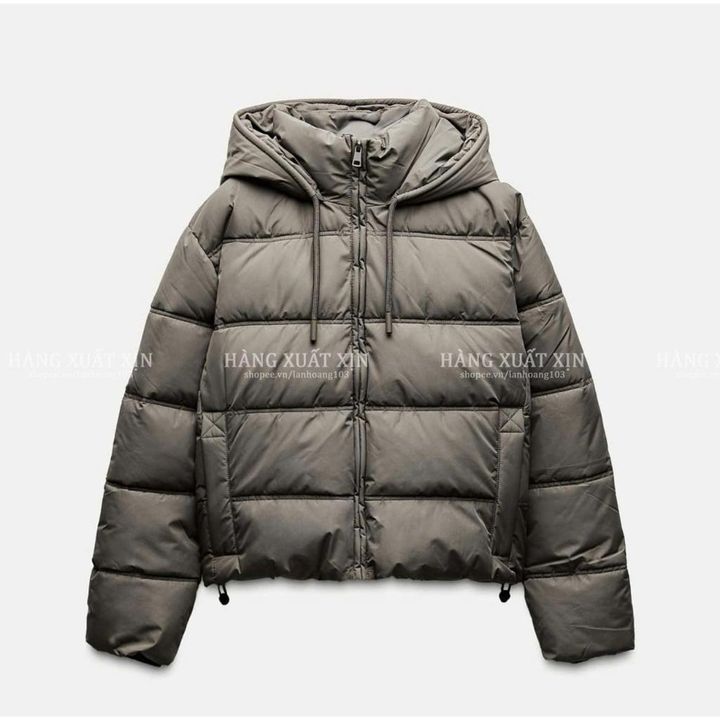 Áo khoác phao nữ parka dáng ngắn hàng xuất dư xịn, túi có khóa, tay bo