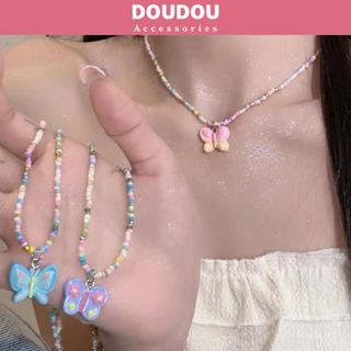  Dây chuyền hạt cườm Doudou Vòng cổ nữ Dây chuyền hạt gốm Dây chuyền hình bướm Vòng cổ choker XL024 