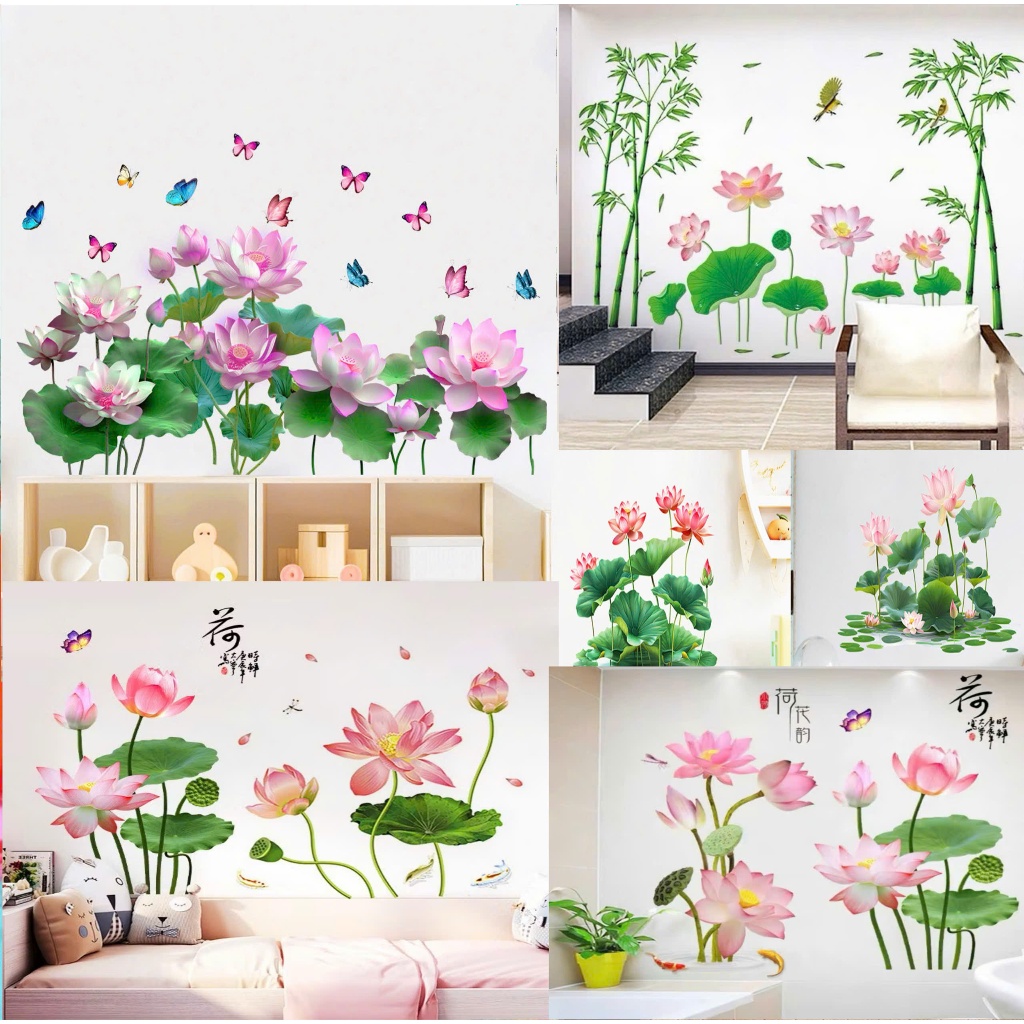 TỔNG HỢP NHIỀU MẨU decal dán tường hoa sen trang trí phòng khách, phòng thờ, phòng thiện, cực sang trọng