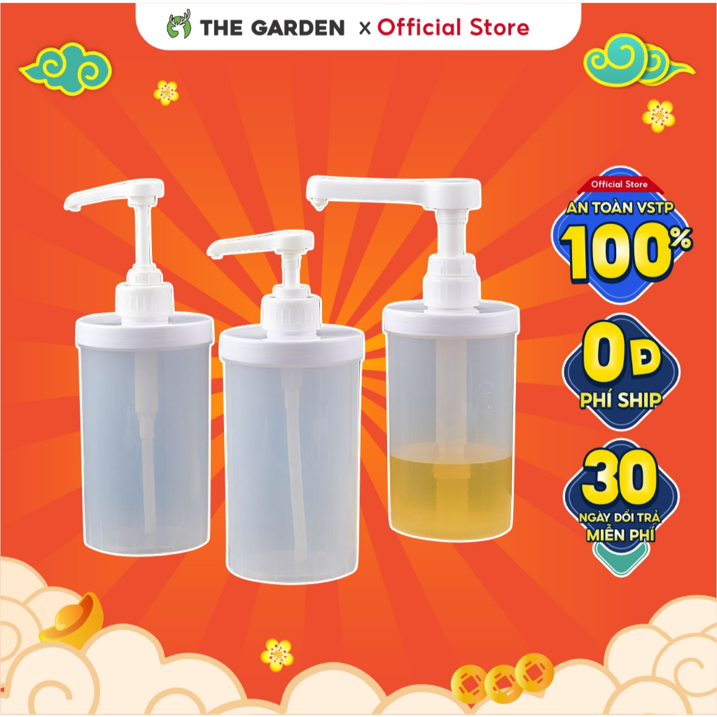  Bình Bơm Đựng Siro Bằng Nhựa THE GARDEN dung tích 1000ML Có Vòi Pump - Bình Đựng Sữa Đặc Mứt Sệt Có Thể Tháo Rời 