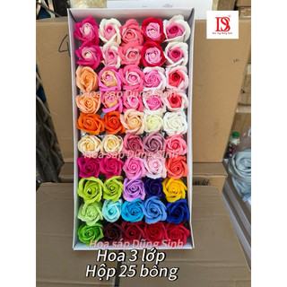 [ H303 ] ( Hộp 50 bông ) Hoa 3 lớp VIP hàng trung , hộp hoa hồng sáp thơm 3 lớp loại 1