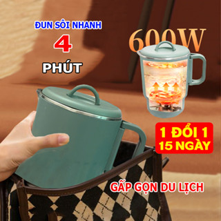 Ấm siêu tốc mini gấp gọn, ấm đun nước nấu mì du lịch đa năng thông minh 600W, lõi cách nhiệt inox304