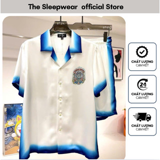 Bộ quần áo Lụa Nam Cao cấp Thiết kế Hoạ tiết -TheSleepwear  BL12-  Bộ short Lụa Nam Mùa Hè 2025