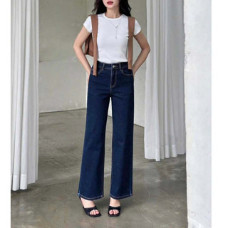 Quần Jean Nữ REDE LS-03A Ống Suông Rộng Vừa, Co Giãn Mềm Mịn, Lưng Cao Xanh Đậm Trơn Sang Trọng